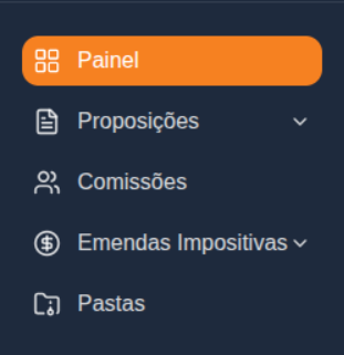 Barra Lateral Deputado — Painel, Proposições, Comissões, Emendas Impositivas e Pastas