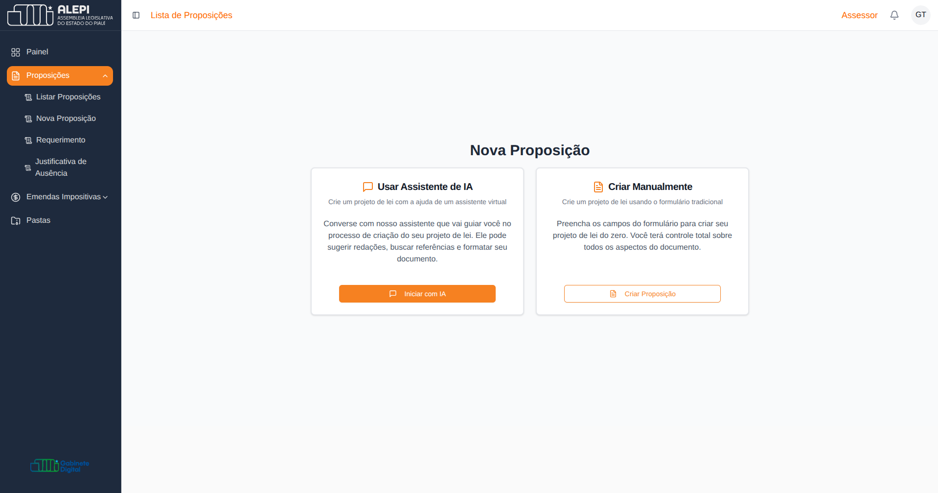 Criar Proposicao Escolher Assessor