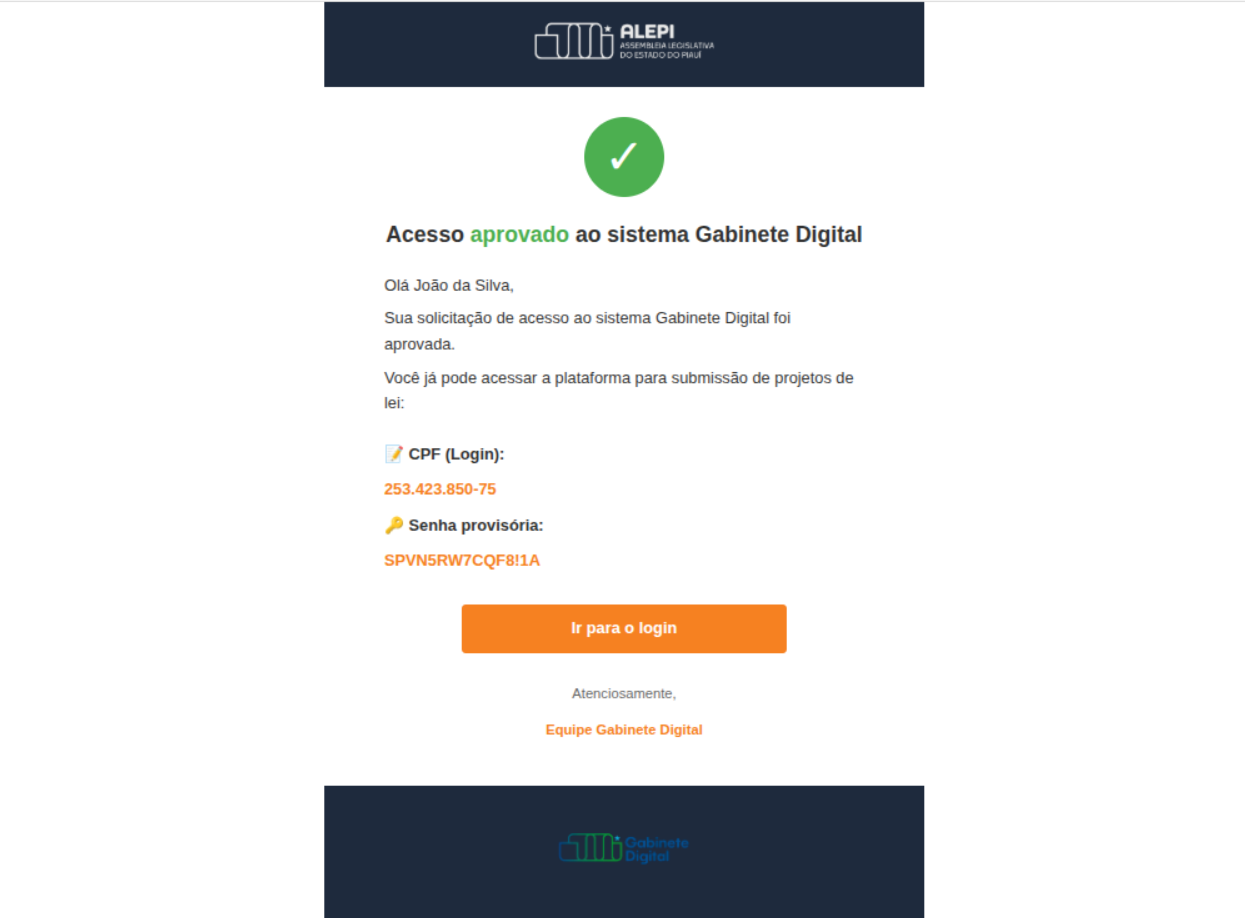 E-mail de Acesso Aprovado