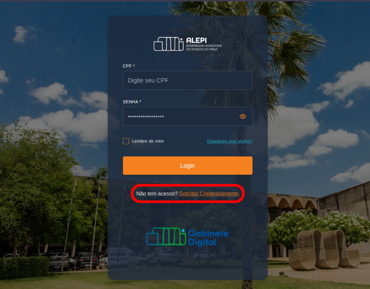Link de Solicitação na Tela de Login