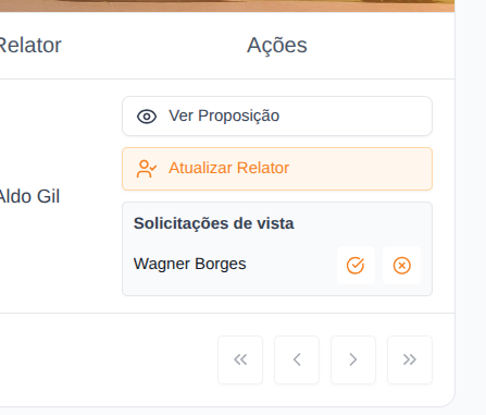 Bloco Solicitações de vista na coluna Ações — conceder ou recusar
