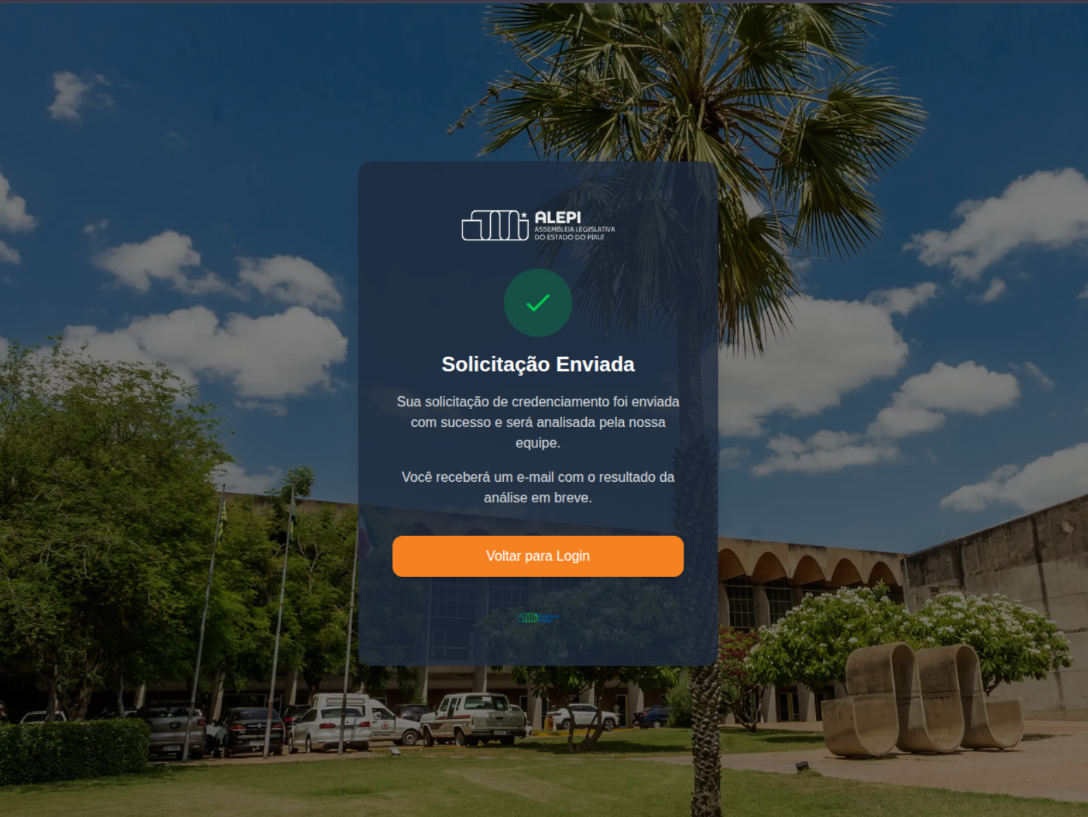 Tela de Solicitação Enviada